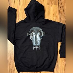 NYUSEKAI Skull Graphic Hoodie Black Streetwear - Size Large